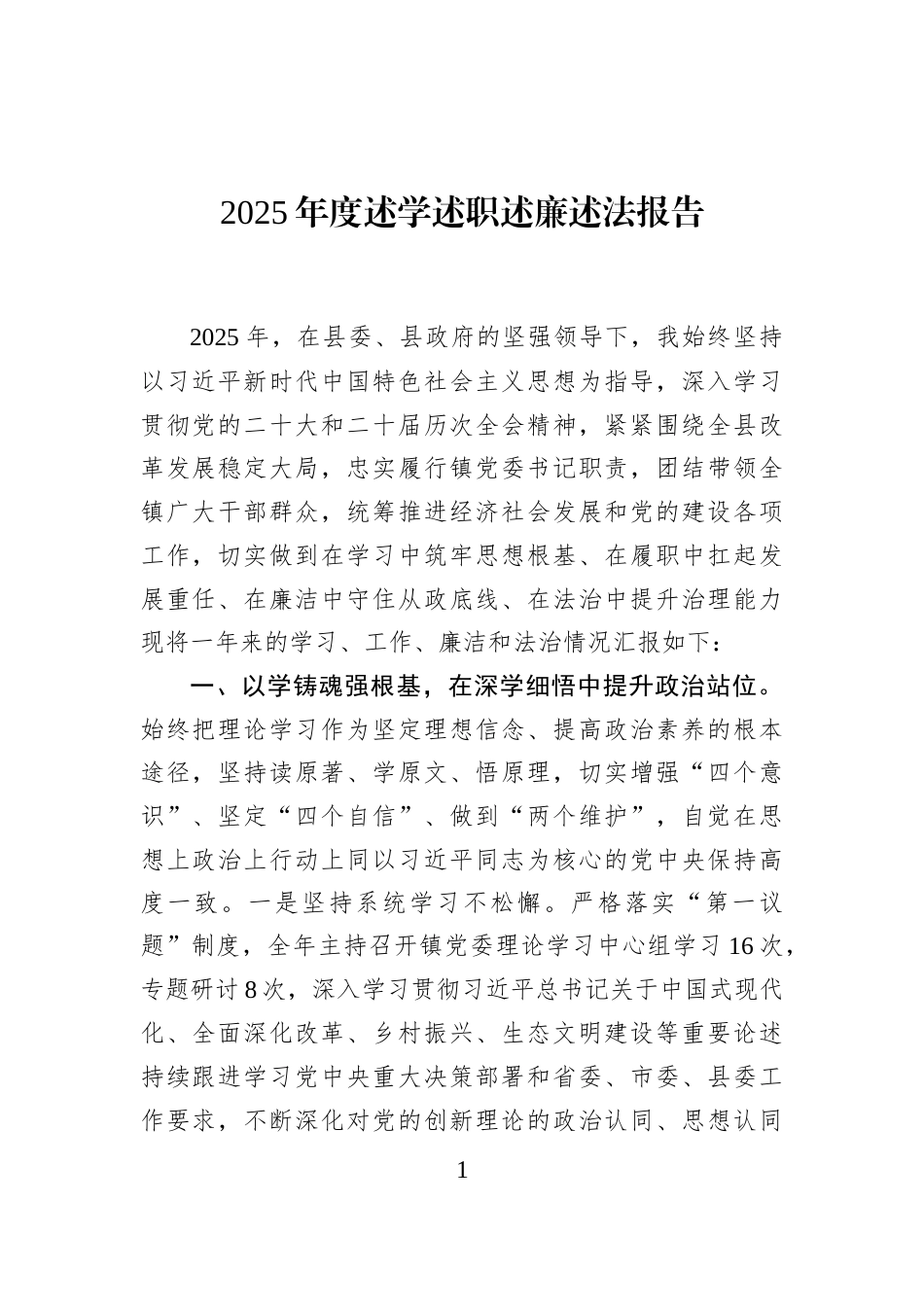 2025年度述学述职述廉述法报告_第1页