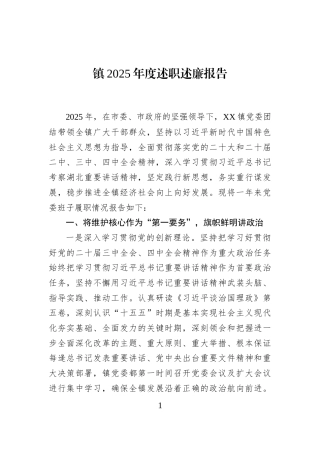 镇2025年度述职述廉报告