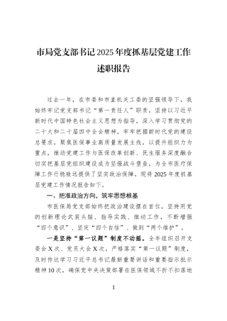 市局党支部书记2025年度抓基层党建工作述职报告