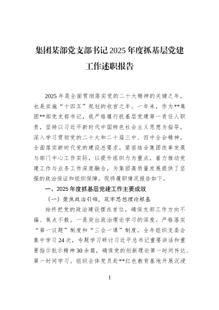 集团某部党支部书记2025年度抓基层党建工作述职报告