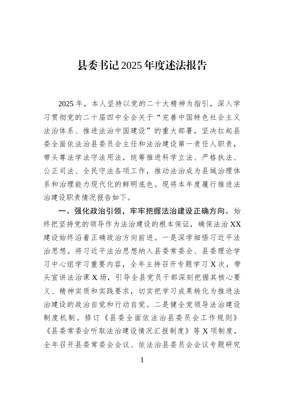 县委书记2025年度述法报告_第1页