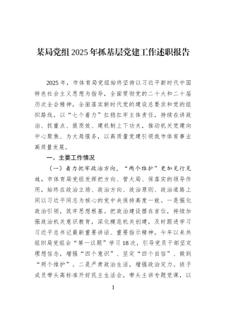 某局党组2025年抓基层党建工作述职报告