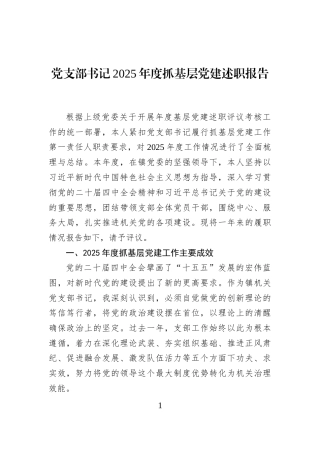 党支部书记2025年度抓基层党建述职报告