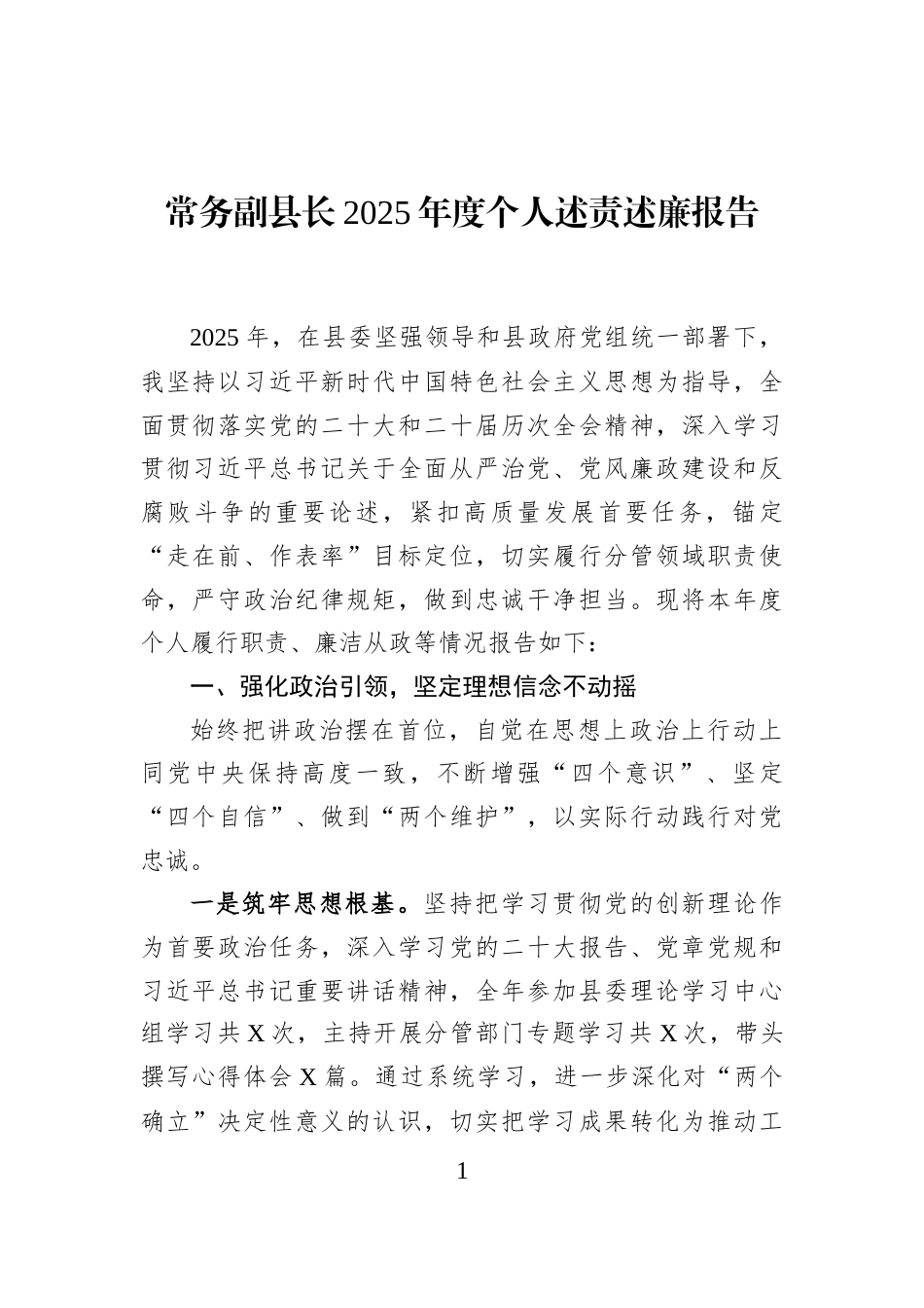 常务副县长2025年度个人述责述廉报告_第1页