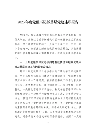2025年度党组书记抓基层党建述职报告
