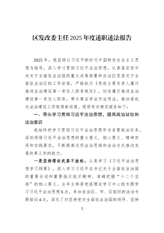 区发改委主任2025年度述职述法报告