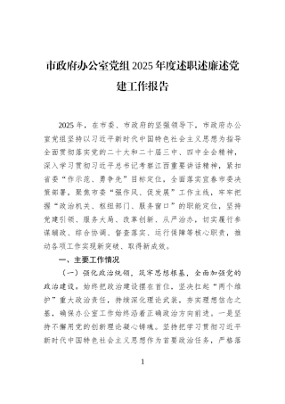 市政府办公室党组2025年度述职述廉述党建工作报告
