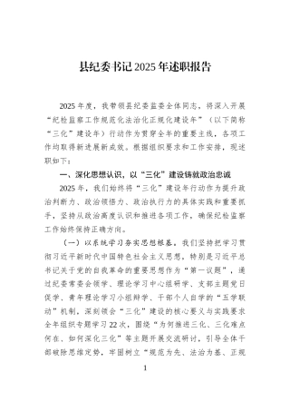 县纪委书记2025年述职报告