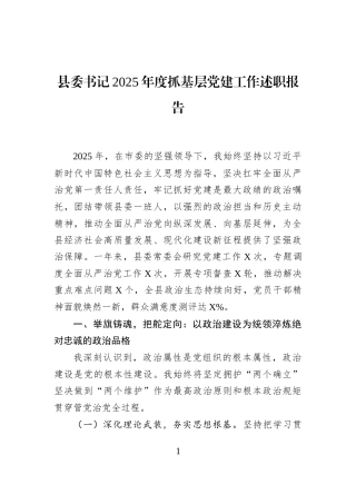县委书记2025年度抓基层党建工作述职报告