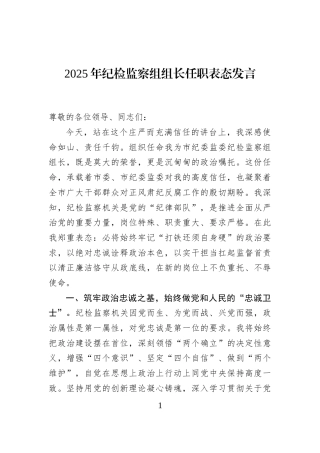 2025年纪检监察组组长任职表态发言