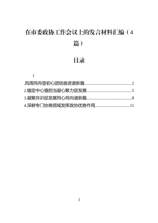 在市委政协工作会议上的发言材料汇编（4篇）