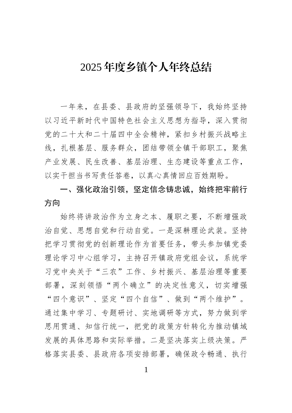 2025年度乡镇个人年终总结_第1页