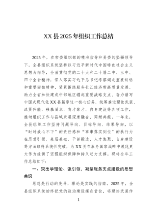 XX县2025年组织工作总结