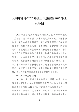 公司审计部2025年度工作总结暨2026年工作计划
