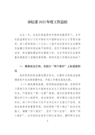 市纪委2025年度工作总结