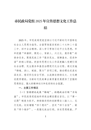 市民政局党组2025年宣传思想文化工作总结