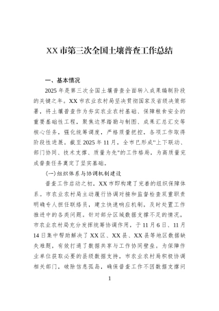XX市第三次全国土壤普查工作总结