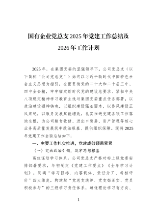 国有企业党总支2025年党建工作总结及2026年工作计划