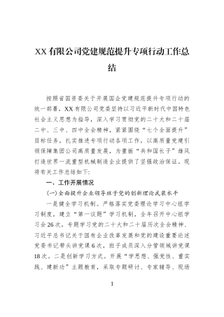 XX有限公司党建规范提升专项行动工作总结
