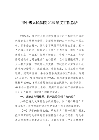 市中级人民法院2025年度工作总结