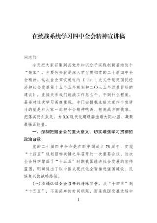 在统战系统学习四中全会精神宣讲稿