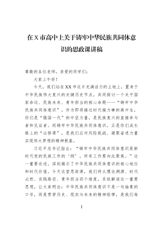 在X市高中上关于铸牢中华民族共同体意识的思政课讲稿