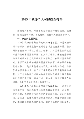 2025年领导个人对照检查材料
