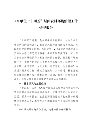 XX单位“十四五”期间农村环境治理工作情况报告