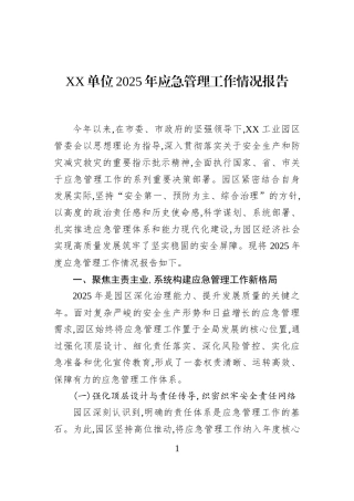 XX单位2025年应急管理工作情况报告