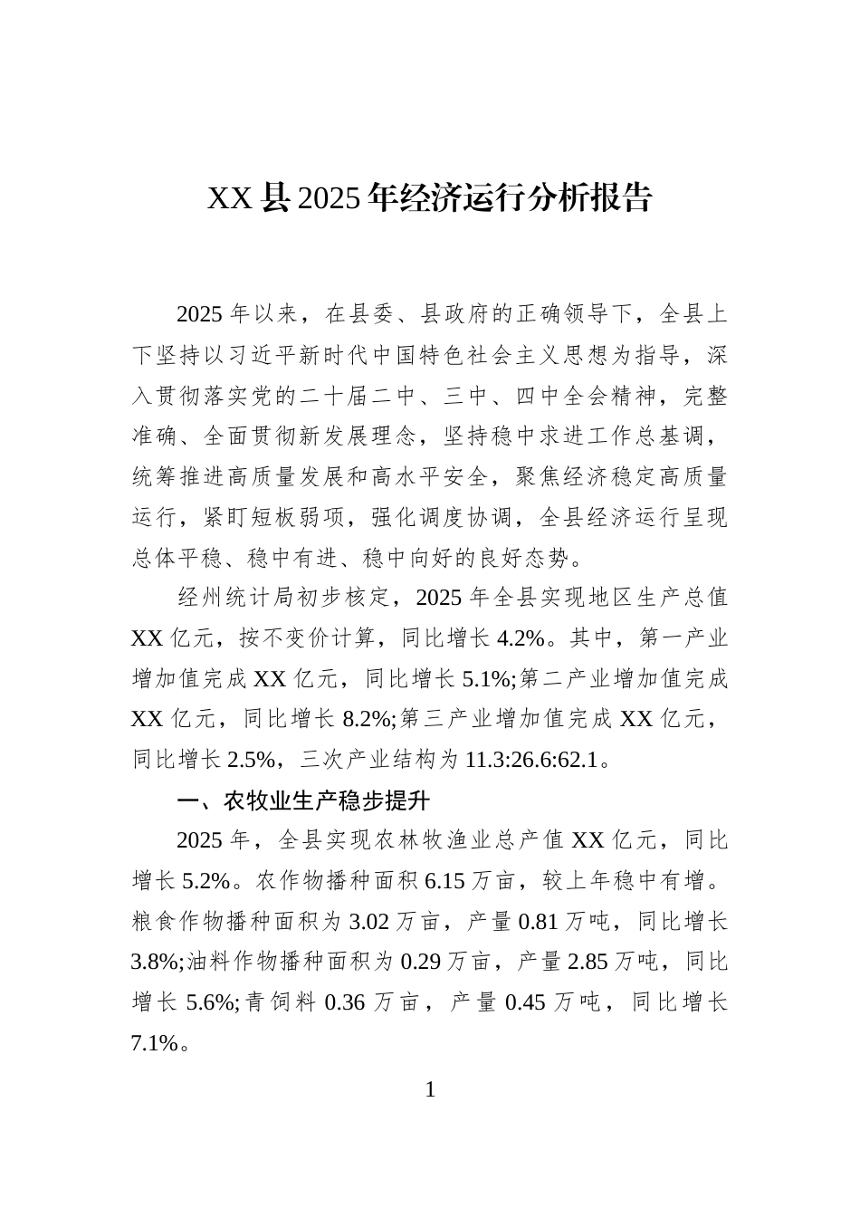 XX县2025年经济运行分析报告_第1页