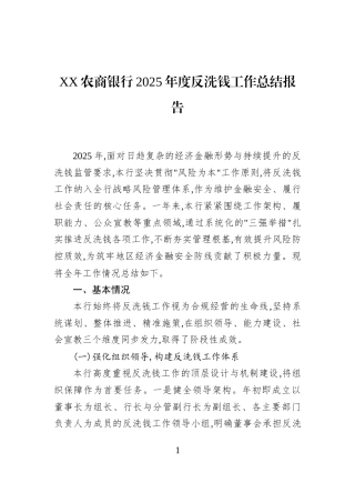 XX农商银行2025年度反洗钱工作总结报告