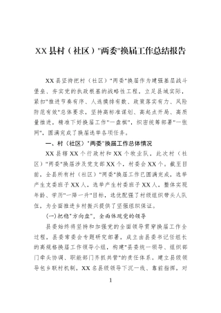 XX县村（社区）两委换届工作总结报告