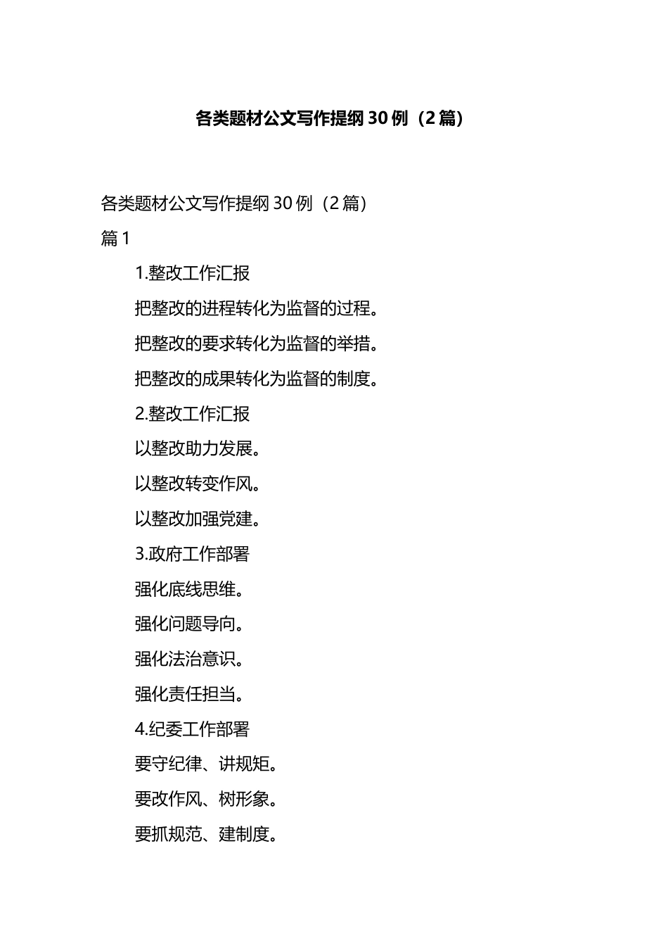 各类题材公文写作提纲30例_第1页