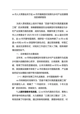 市人大常委会关于赴XX市开展典型村培育与乡村产业发展情况的调研报告