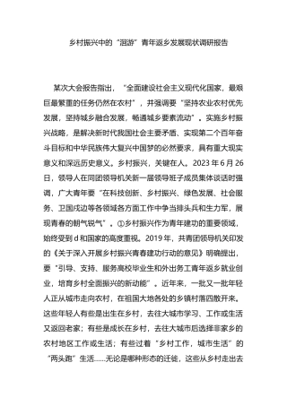 乡村振兴中的“洄游”青年返乡发展现状调研报告