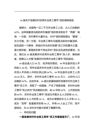 县关于发展农村优秀外出务工青年党员的调研报告