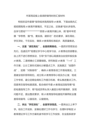 市某局迎接上级调研督导时的汇报材料