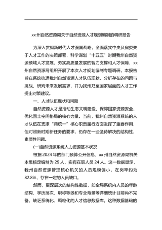 州自然资源局关于自然资源人才规划编制的调研报告