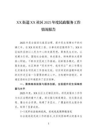 XX街道XX社区2025年度民政服务工作情况报告
