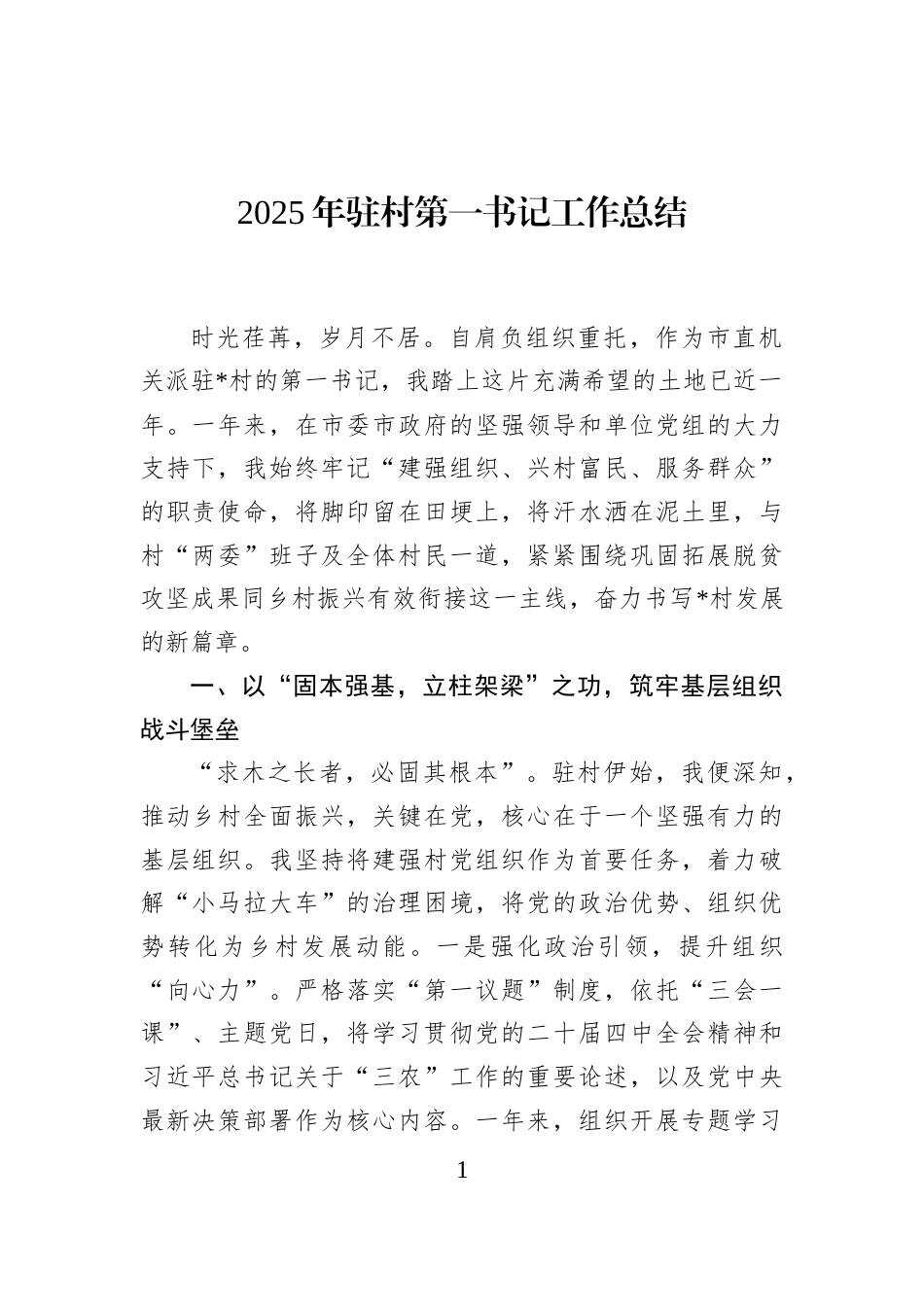 2025年驻村第一书记工作总结_第1页