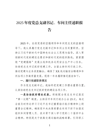 2025年度党总支副书记、车间主任述职报告