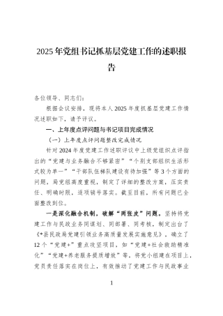 2025年党组书记抓基层党建工作的述职报告