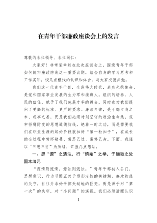 在青年干部廉政座谈会上的发言
