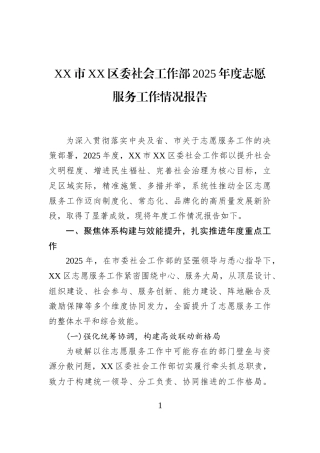 XX市XX区委社会工作部2025年度志愿服务工作情况报告