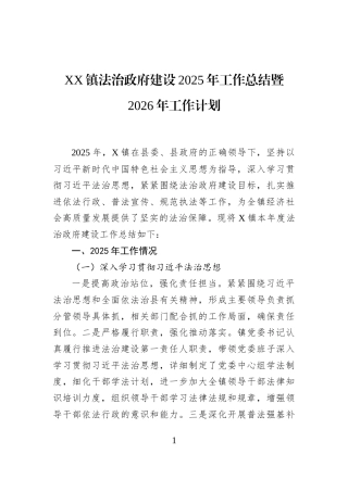 XX镇法治政府建设2025年工作总结暨2026年工作计划