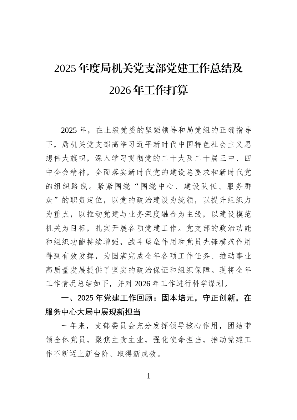 2025年度局机关党支部党建工作总结及2026年工作打算_第1页