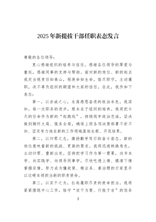 2025年新提拔干部任职表态发言
