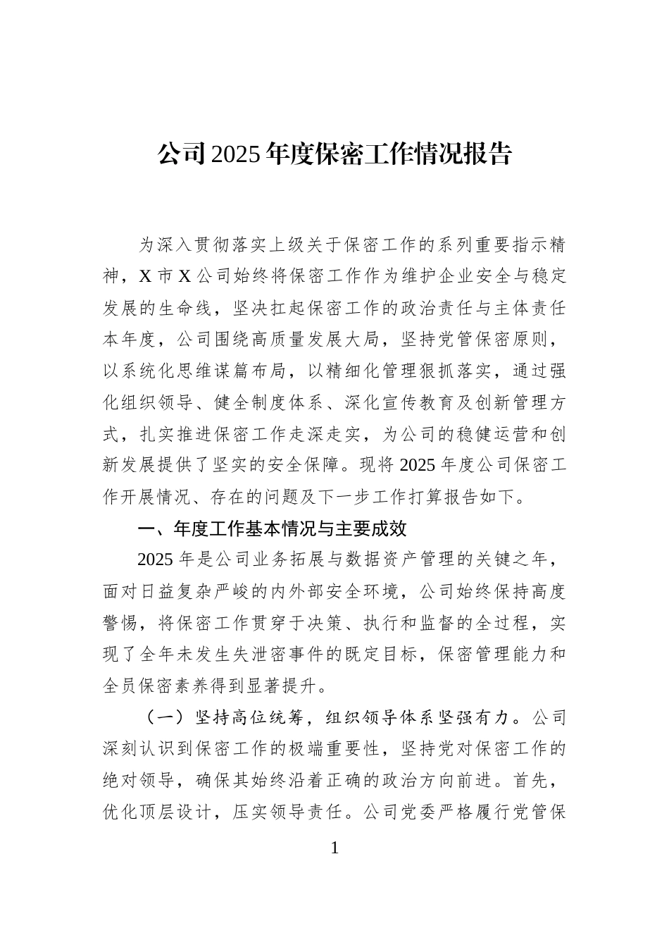 公司2025年度保密工作情况报告_第1页