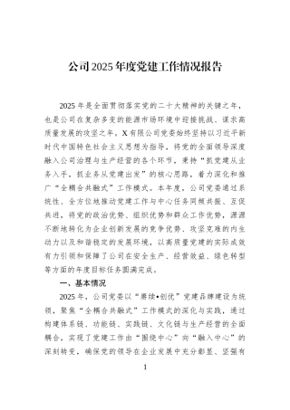 公司2025年度党建工作情况报告