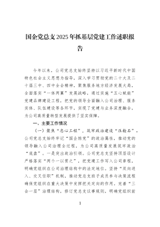 国企党总支2025年抓基层党建工作述职报告